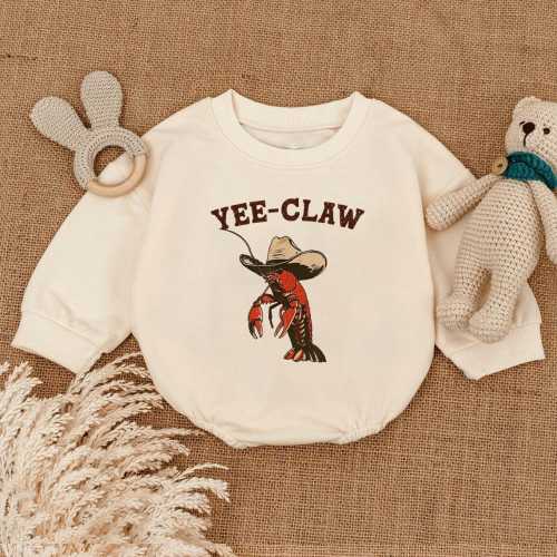 Cowboy Crawfish Rompe Sweater, Yee Claw Yee Haw Crab Romper, Sarcastic, Crawfish Season Bodysuit, Funny Unisex Clothes, Wild West, Baby Gift