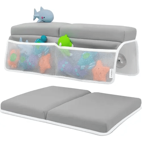 Baby Bath Kneeler and Elbow Rest Pad Set - Baby Bath Support for Knees and Elbows - Bath Kneeler Pad with Memory Foam and Bath Toys Organizer - Ideal Bath Kneeling Pad for Bathing Baby - Grey