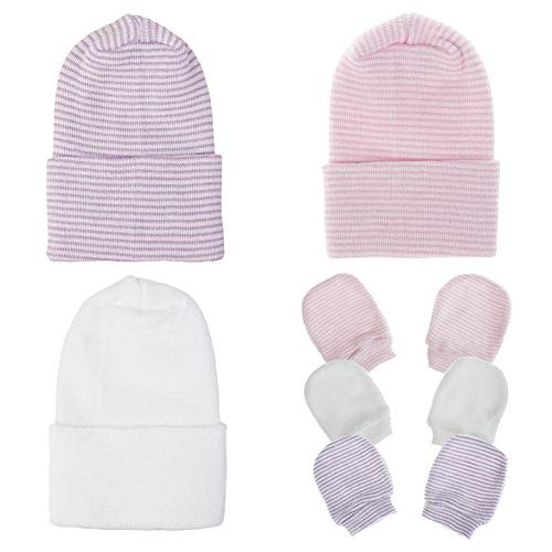 Baby Caps and Mittens Newborn Hospital Beanie Hats No Scratch Gloves Soft Babies Gift Set for Boys Girls