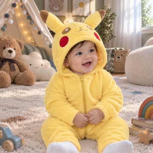 Yellow Mouse Kigurumi Onesie Plush Animal Hooded Romper for Babies