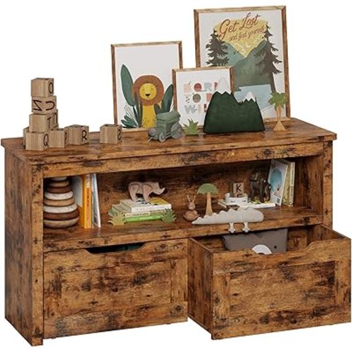 IRONCK Toy Storage Organizer with Drawers, Floor Toy Box with Wheels and Shelf, Storage Chest for Nursery, Playroom, and Bedroom, Vintage Brown