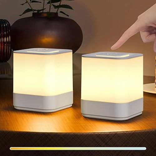 uuffoo 2 Pack Rechargeable Night Light Lamp 3 Modes Touch Dimmable LED Portable Table Lamp Battery Operated, Small Cordless Lamp for Bedroom Travel Bathroom Cruise