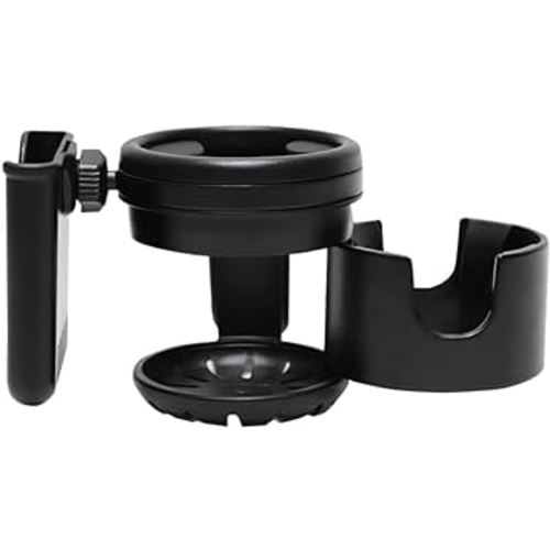 Retractable Stroller Cup Holder with Phone Holder,Exclusive Non Slip Clip Firmly Grip Stroller Bar,360 Degrees Rotation Drink Holder for Stroller,Scooter,Bike,Walker,Wheelchair (Black)