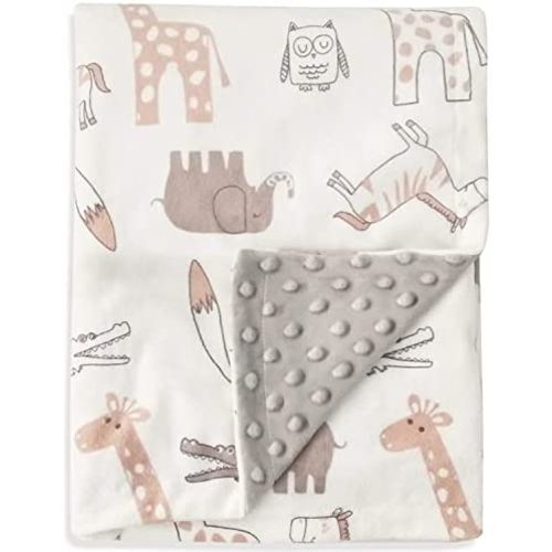 BORITAR Baby Blanket Soft Minky with Double Layer Dotted Backing, Lovely Animals Printed 30 x 40 Inch Receiving Blanket
