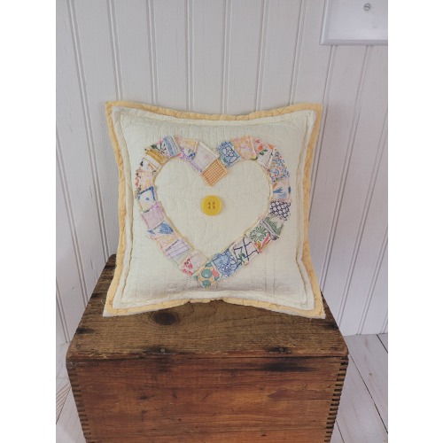 Heart Pillows from Vintage Quilt Scraps, Raw Edge Accent Pillow
