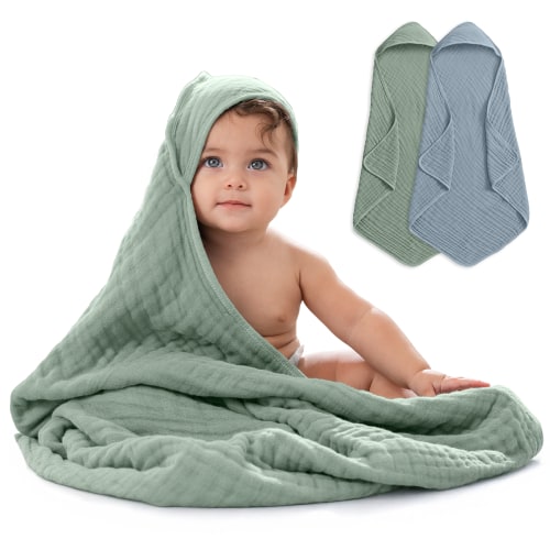 Baby Hooded Towels by Comfy Cubs - Pacific Blue & Fern