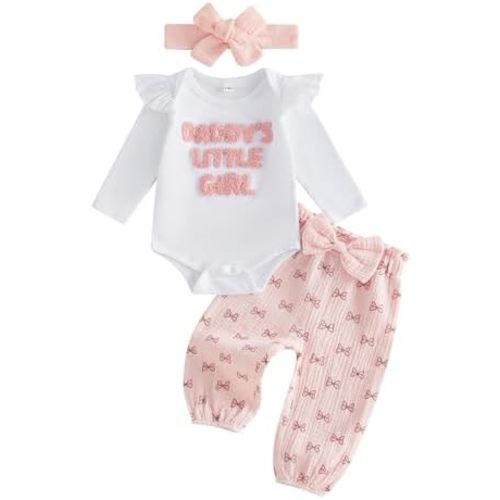 Daddys Little Girl Baby Clothes Long Sleeve Embroidery Romper Bow Pants Set Infant Newborn Daddy Girls Fall Outfits