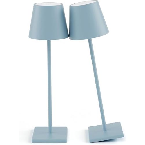 2 Packs Rechargeable LED Table Lamp,Outdoor Cordless Table Lamp Waterproof Portable, Stepless Dimmable Modern Lamp for Restaurant/Bedroom/Outdoor (Blue)