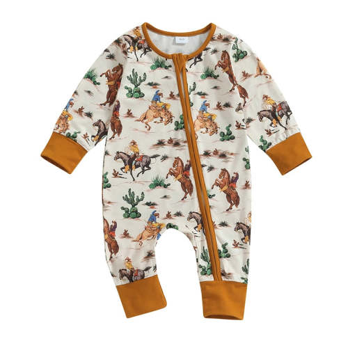 Baby Boys Girls Jumpsuit Long Sleeve Cow/Horse Print Zipped Autumn Rom – August + Willow