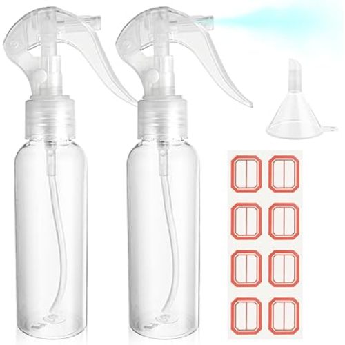 2 Pack Small Spray Bottles 3.5oz/100ml Plastic Hair Spray Bottle Clear Empty Travel Bottle Fine Mist Reusable Liquid Container for Salons Essential Oils Water Squirt