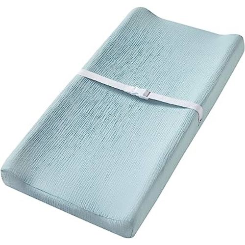 Muslin Changing Pad Cover for Baby Boys Girls, Ultra Soft Breathable Diaper Changing Table Pad Cover, Neutral Fitted Changing Pad Sheets (Light Blue)