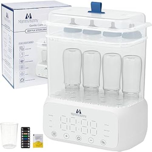 Mammy Bunny 3-in-1 Baby Bottle Sterilizer and Dryer – 6 Smart Modes with Fast Drying, Food Warmer & Storage – Fits 6–8 Bottles, Pacifiers & Pump Parts – BPA-Free