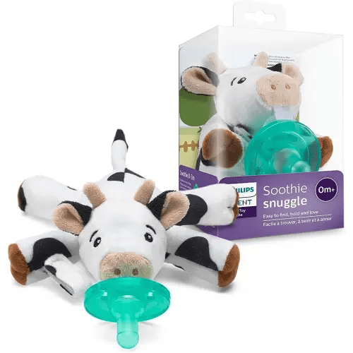 Philips Avent Soothie Snuggle Pacifier Holder with Detachable Pacifier, 0m+, Cow, SCF347/05