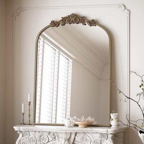 BEAUTYPEAK 40"x30" Vanity Wall Mirror Decorative Vintage Arch Bathroom Mirror,Bronze