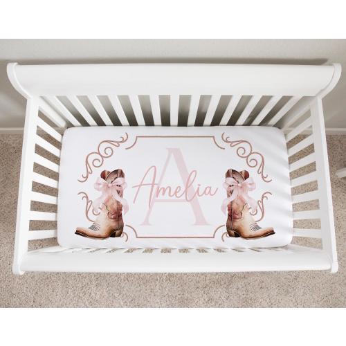 Personalized Girl Crib Sheet, Western Crib Sheets Girl, Pink Crib Bedding, Cowgirl Crib Bedding Set, Mini Crib Sheet, Coquette Nursery Decor