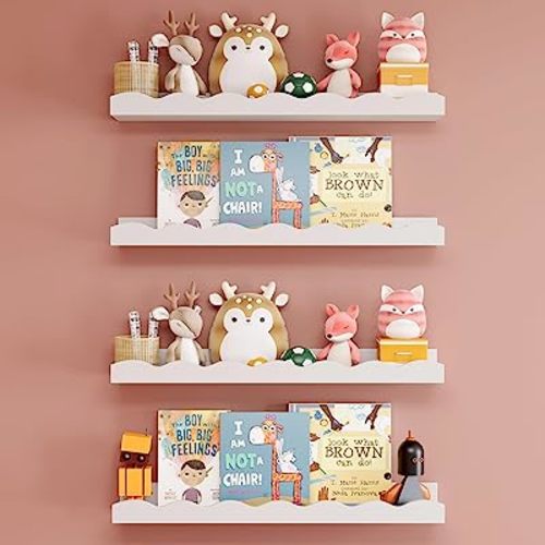Floating Shelves for Wall Décor 24 Inch Long Set of 4 Nursery Book Shelves Bathroom Shelves Over Toilet Shelf for Books, Plants, Toys, Photo Frames, Picture Ledge-White