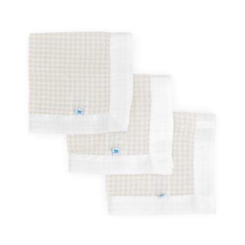 Cotton Muslin Security Blanket 3 Pack - Tan Gingham