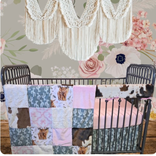 Highland Cow and Pink Bows Cowgirl Girl Crib Bedding – DBC Baby Bedding Co