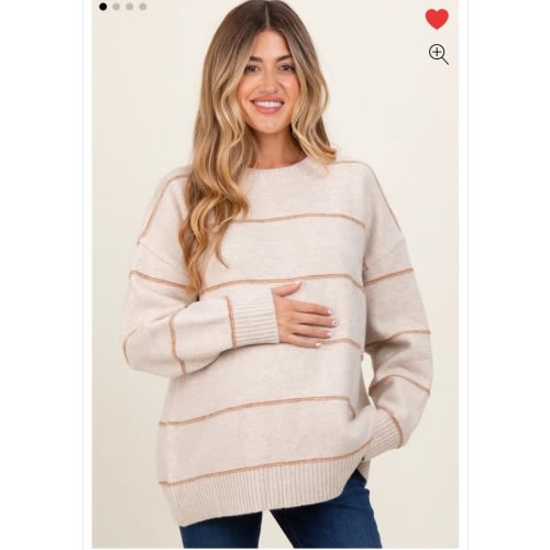 Beige Striped Drop Shoulder Maternity Sweater – PinkBlush