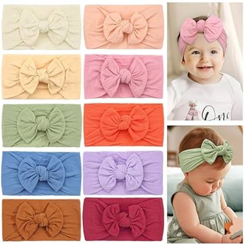10PCS Baby Nylon Headbands Bowknot Hairbands 5Inch Hair Bows Elastics Hair Accessories for Baby Girls Newborns Toddlers Kids Children