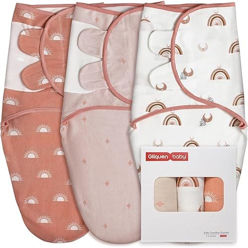 GLLQUEN BABY 3-Pack Baby Swaddle Sleep Sacks for Newborn - Baby Swaddles 3-6 Months, Baby Swaddle Sack, Rainbow & Sun, Baby Swaddle Blanket Wrap(Medium/Large)