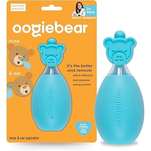 oogiebear: Baby Nasal Aspirator - Safe Booger & Earwax Remover for Newborns, Infants, Toddlers - Better Syringe, Airtight Suction, Nose Sucker - Essential Baby Stuff, Diaper Bag Must-Haves, Blue