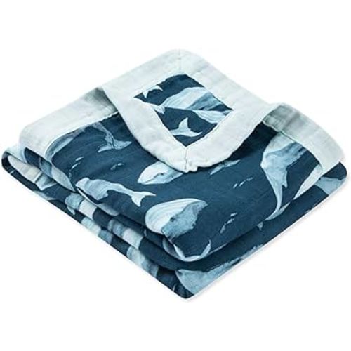 Milkbarn Muslin Baby Blankets for Girls & Boys, Toddler Quilt Blanket, Newborn Nursery Crib Blanket for Bedding, Shower & Registry Gift, Blue Whale