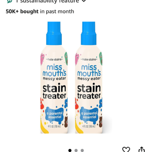 Miss Mouth's Messy Eater Stain Treater Spray - 4oz 2 Pack Stain Remover - Newborn & Baby Essentials - No Dry Cleaning Food, Grease, Coffee Off Laundry, Underwear, Fabric
