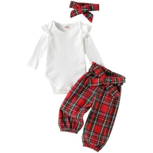 Kaipiclos Newborn Infant Girl Clothes Rib Knit Romper Daisy Print Pants Headband Baby Clothes for Girls 6-12M