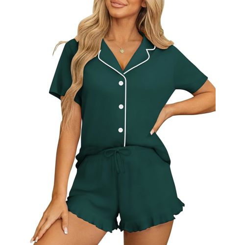 Ekouaer Womens Pajama Sets Button Down Short Sleeve Top and Shorts Cute Pjs Sets Sleepwear