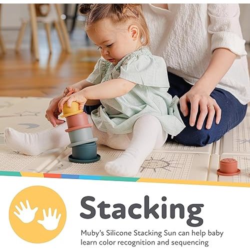 Nuby Stacking Soft Silicone Cups Interactive Toy, Promotes Coordination, Seven Piece (Colors May Vary)