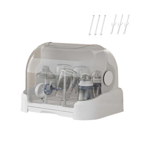 Baby Bottle Organizer with Cover & Tray, Dustproof Portable Baby Bottle Drying Rack Reusable Bottle Rack Holder Storage