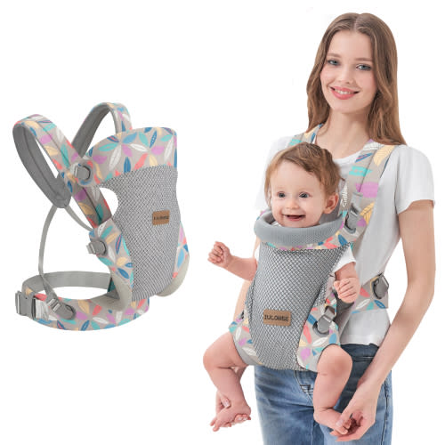 IULONEE Breathable Light Blue Baby Carrier, Adjustable Baby Wrap Carrier with Lumbar Support, All-Position Baby Holder Carrier