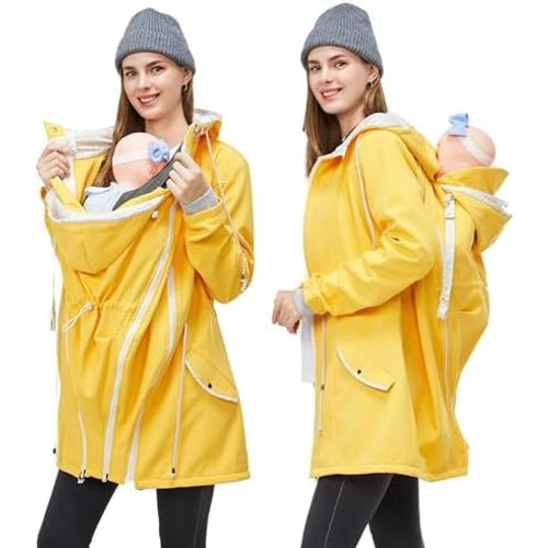 4-in-1 Rain Jacket Waterproof Maternity Carrying Parka for Back or Chest Wear, All-Weather, Softshell Jacket
