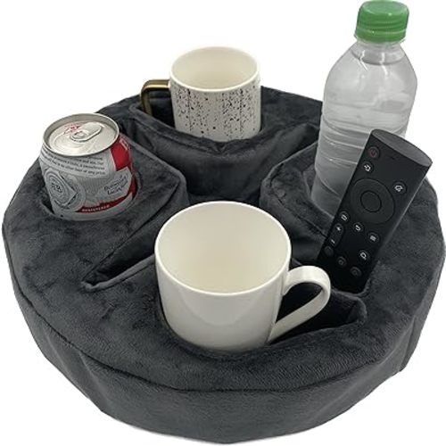 Xchouxer Couch and Bed Cup Holder Pillow, Sofa Organizer Caddy for Drinks, Remotes, Phones, Snacks (Gray)
