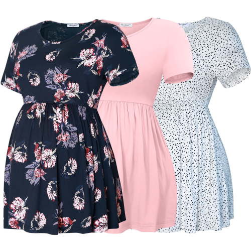 Bearsland Women's Short Sleeve Maternity Shirts Tops Pregnancy Clothes 3-Pack