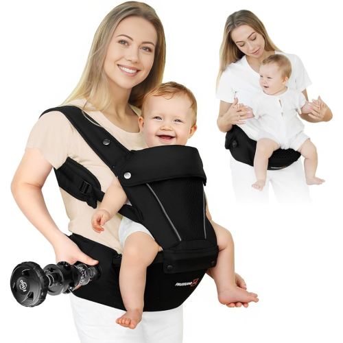 FRUITEAM Baby Carrier, Upgraded Adjustable Knob, 6-in-1 Baby Carrier Newborn to Toddler, Safety-Certified Baby Hip Seat Carrier, Perfect for Travelling Shopping Breastfeeding