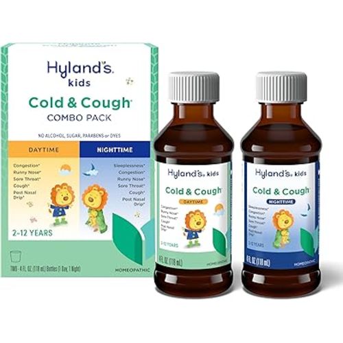 Hyland's Kids Cold & Cough, Day and Night Combo Pack, Cold Medicine for Ages 2+, Syrup Cough Medicine for Kids, Nasal Decongestant, Allergy Relief, 4 Fl Oz (Pack of 2)