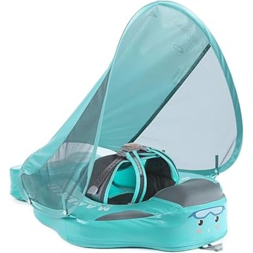 Mambobaby Float Add Tail Baby/Infant Swim Float with Canopy, Non-Inflatable Solid Upgrade Soft Waterproof Skin-Friendly Leather Material