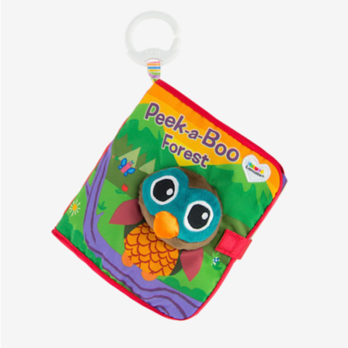 Lamaze Peek-A-Boo Forest Soft Baby Book - Clip-On Cloth Book - Washable Crinkling Fabric Pages for Sensory Play - Teething and Learning Toys for Babies - 6 Months and Up