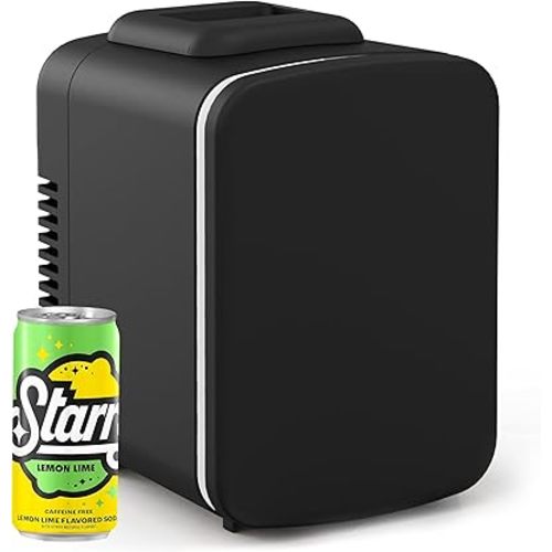 Simple Deluxe 4 Liter/6 Can Mini Fridge Portable Cooler & Warmer Freon-Free Small Refrigerator Compact for Skincare, Beverage, Food, Cosmetics, 4L, Black