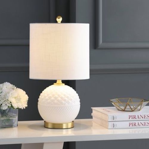 JONATHAN Y 20.5" Glass/Metal Julienne Table Lamp (Includes LED Light Bulb) White : Modern Linen Shade, UL Listed