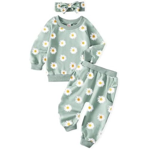 AMAWMW Infant Baby Girl Clothes Long Sleeve Loose Sweatshirts Pockets Pants Headband Outfits Fall Winter Spring Gift