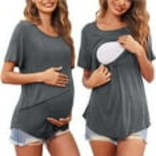 Sodopo Maternity Shirt Womens Nursing Solid Color Round Neck Short Sleeve Round Neck Breastfeeding Blouse