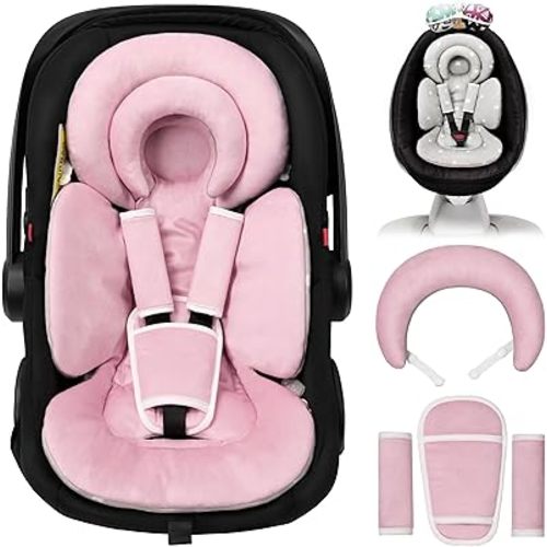 Infant Car Seat Insert with Extra Cushion for Preemie to Infants, Reversible Newborn Carseat Insert Head Support, Fits for Stroller, Baby Swing, Rocker, Bassinets, Pushchair (Pink)