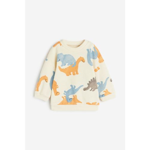 Cotton Sweatshirt, Light beige/dinosaurs