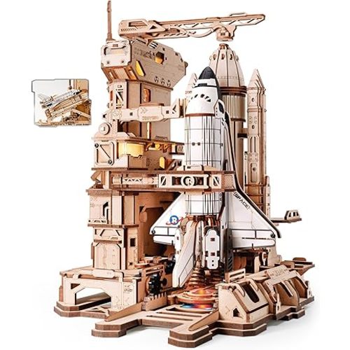 ROKR 3D Puzzles for Adults Space Shuttle, Interactive DIY Building Model with Lighting, Airplane Wooden Puzzles, Desk Decor, Engineering Gifts for Adults Men Teens 14+, STEM Project