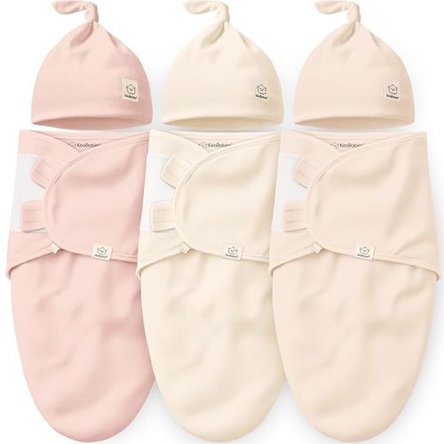 3pk Organic Swaddles for Newborns Girls, Boys & Hats (Angelic, 0-3M) | Soft Cotton Baby Sleep Sacks 0-3 Months, Breathable Baby Hats and Swaddles 0-3 Months, Newborn Essentials Must Haves