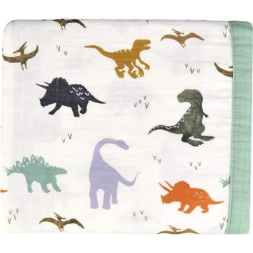 Little Jump Dinosaur Muslin Blanket Baby Quilt - Silky Soft and Breathable Crib Blanket for Daycare - Large 47" x 47" - 2 Layers Toddler Summer Blankets for Boys (Dinosaur)