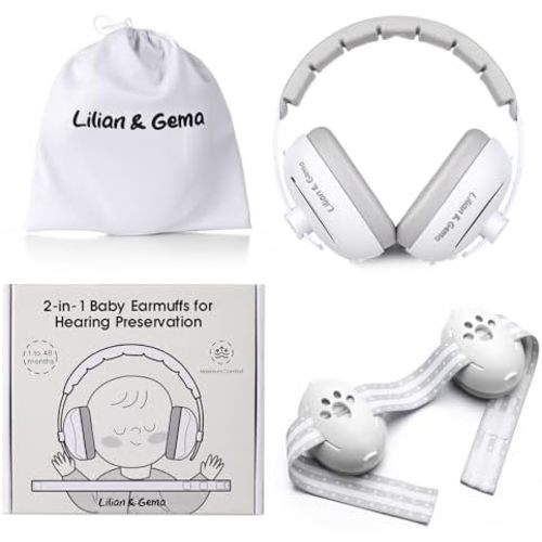 Lilian&Gema 2-in-1 Baby Ear Muffs Noise Protection, Adjustable Baby Headphones with Stretchy Band for Baby & Toddler